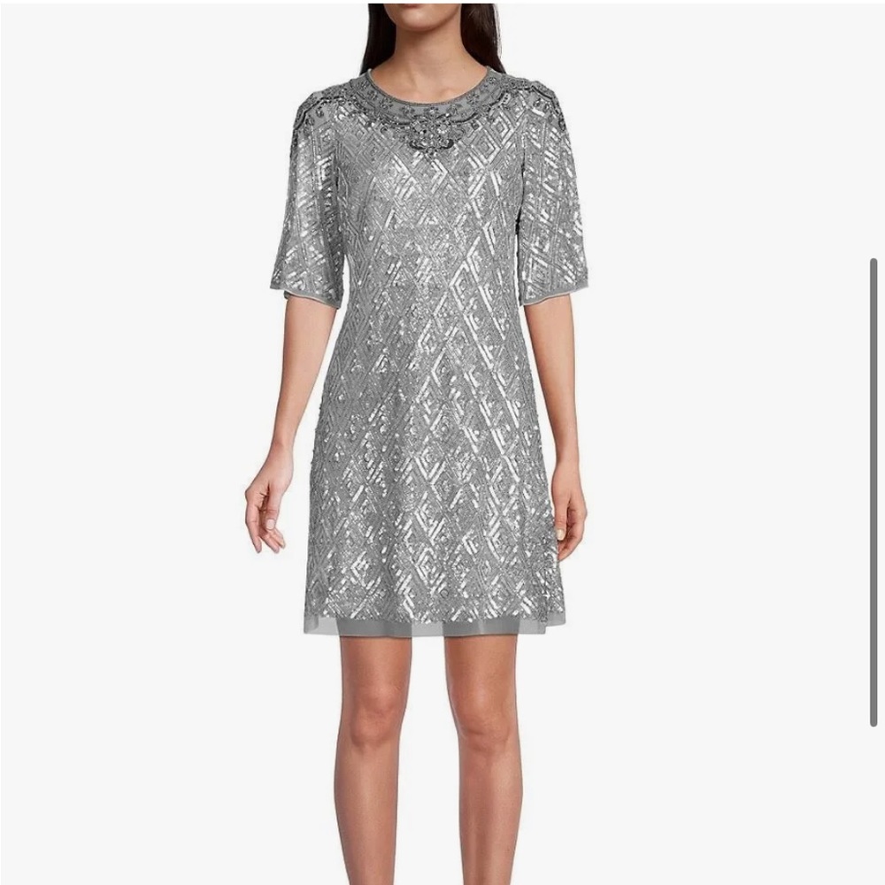 Aidan Mattox Fully Beaded Trapeze Cocktail Dress in Silverdove Size 6
